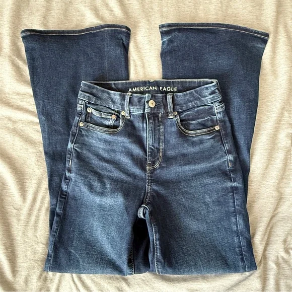 American Eagle Outfitters Women's Dark Wash Flare Jeans - Picture 2 of 10